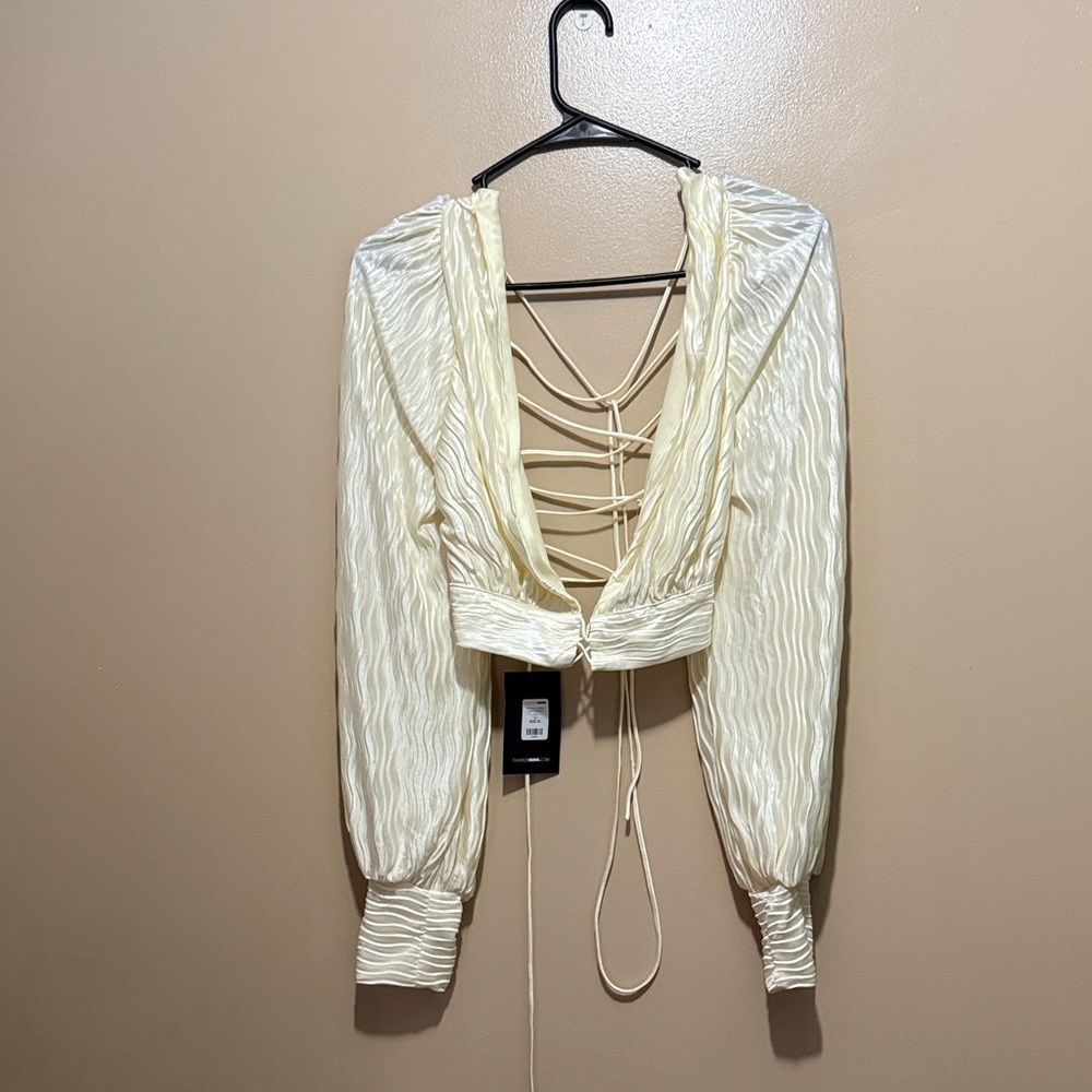 Fashion Nova Cream Lace-Up Blouse